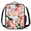White And Pink Alstroemeria Print Crossbody Lunch Bag