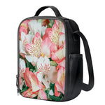 White And Pink Alstroemeria Print Crossbody Lunch Bag