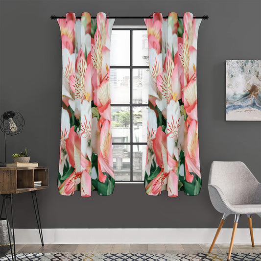 White And Pink Alstroemeria Print Curtain