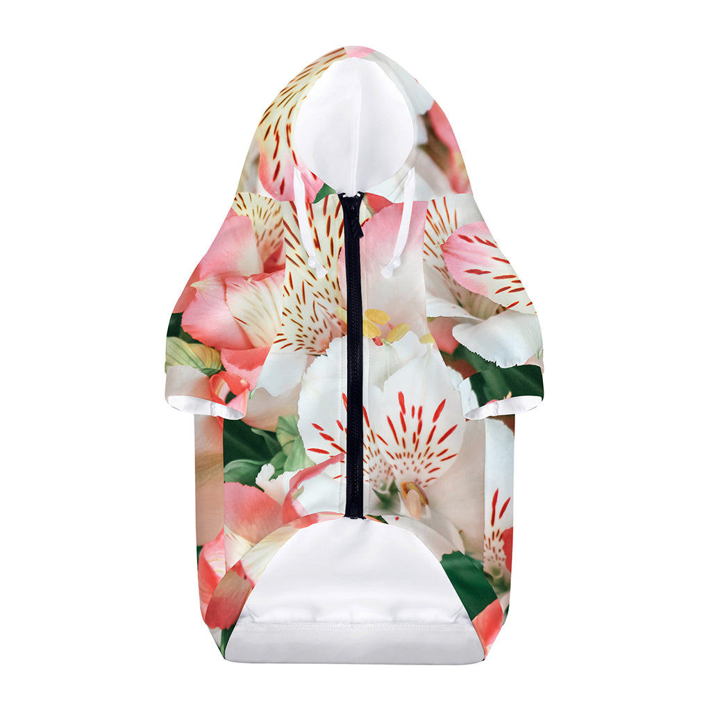 White And Pink Alstroemeria Print Dog Zip Up Hoodie