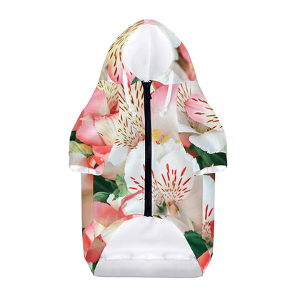 White And Pink Alstroemeria Print Dog Zip Up Hoodie