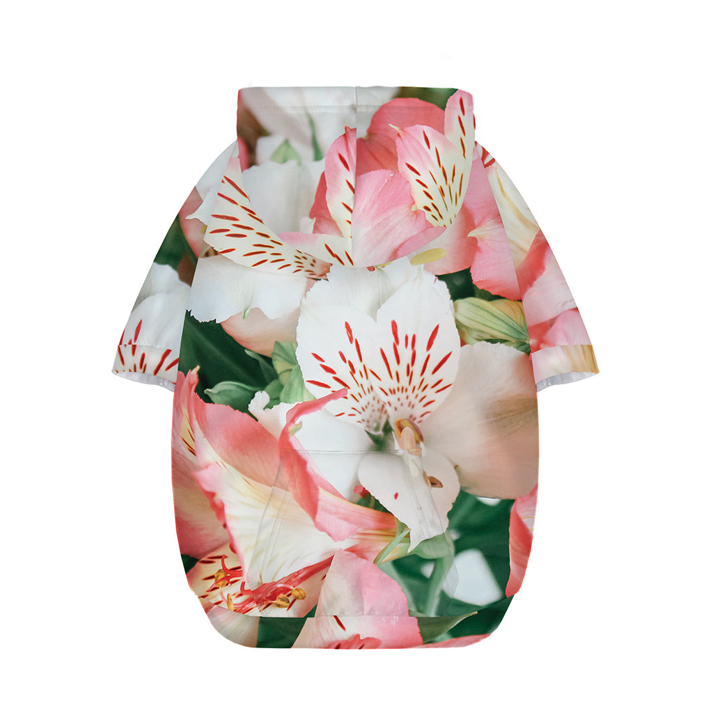 White And Pink Alstroemeria Print Dog Zip Up Hoodie