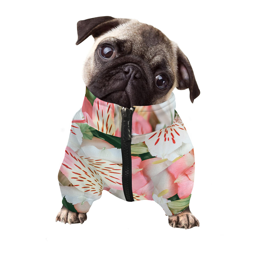 White And Pink Alstroemeria Print Dog Zip Up Jacket