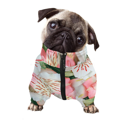 White And Pink Alstroemeria Print Dog Zip Up Jacket