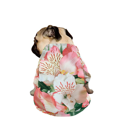 White And Pink Alstroemeria Print Dog Zip Up Jacket