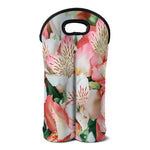 White And Pink Alstroemeria Print Double Neoprene Wine Tote