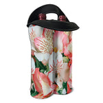 White And Pink Alstroemeria Print Double Neoprene Wine Tote