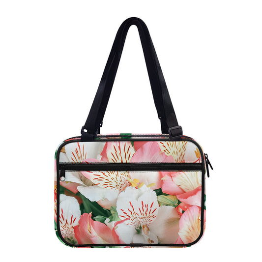 White And Pink Alstroemeria Print Double Strap Bible Bag