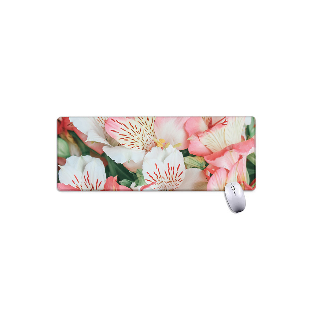 White And Pink Alstroemeria Print Extended Mouse Pad