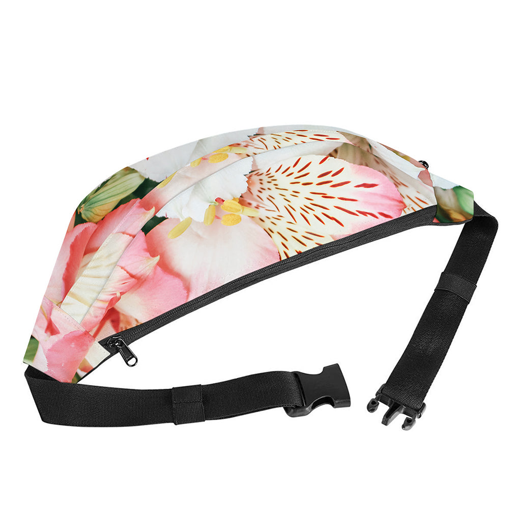 White And Pink Alstroemeria Print Fanny Pack