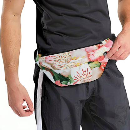 White And Pink Alstroemeria Print Fanny Pack