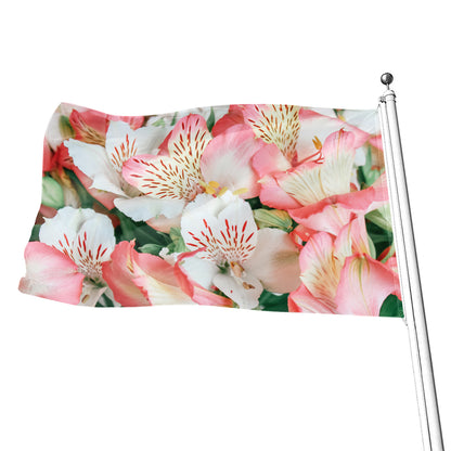 White And Pink Alstroemeria Print Flag