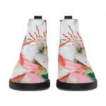 White And Pink Alstroemeria Print Flat Ankle Boots