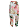 White And Pink Alstroemeria Print Fleece Lined Knit Pants