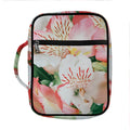 White And Pink Alstroemeria Print Front Pocket Bible Bag