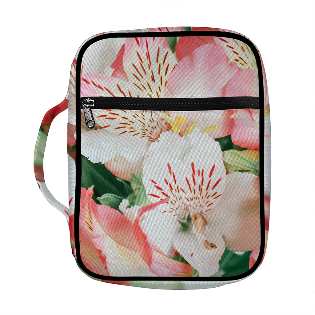 White And Pink Alstroemeria Print Front Pocket Bible Bag