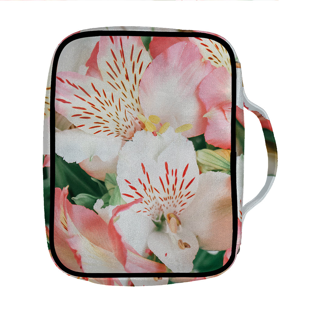 White And Pink Alstroemeria Print Front Pocket Bible Bag