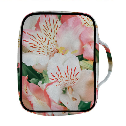 White And Pink Alstroemeria Print Front Pocket Bible Bag
