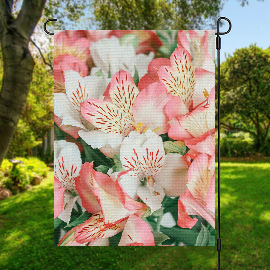 White And Pink Alstroemeria Print Garden Flag