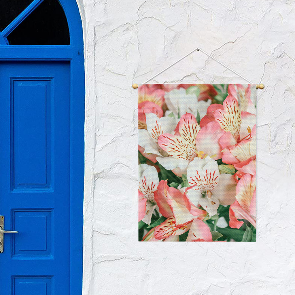 White And Pink Alstroemeria Print Garden Flag