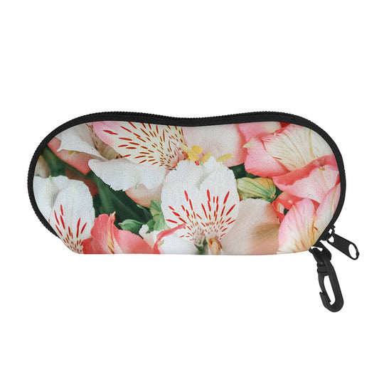 White And Pink Alstroemeria Print Glasses Case