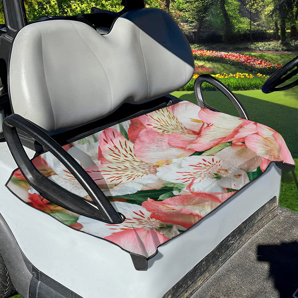 White And Pink Alstroemeria Print Golf Cart Seat Cover
