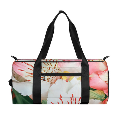 White And Pink Alstroemeria Print Gym Bag