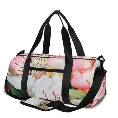 White And Pink Alstroemeria Print Gym Bag