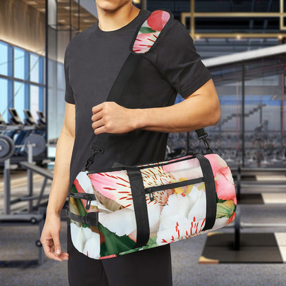 White And Pink Alstroemeria Print Gym Bag