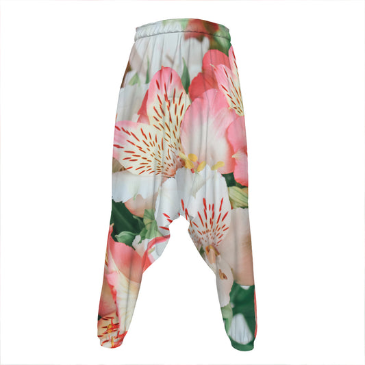 White And Pink Alstroemeria Print Hammer Pants