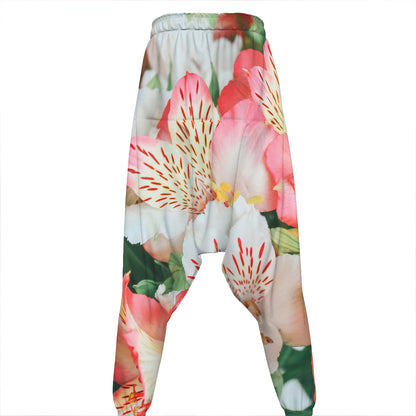 White And Pink Alstroemeria Print Hammer Pants