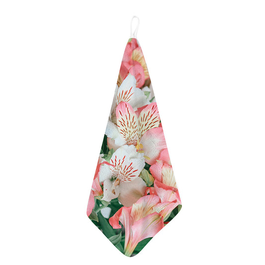 White And Pink Alstroemeria Print Hand Towel