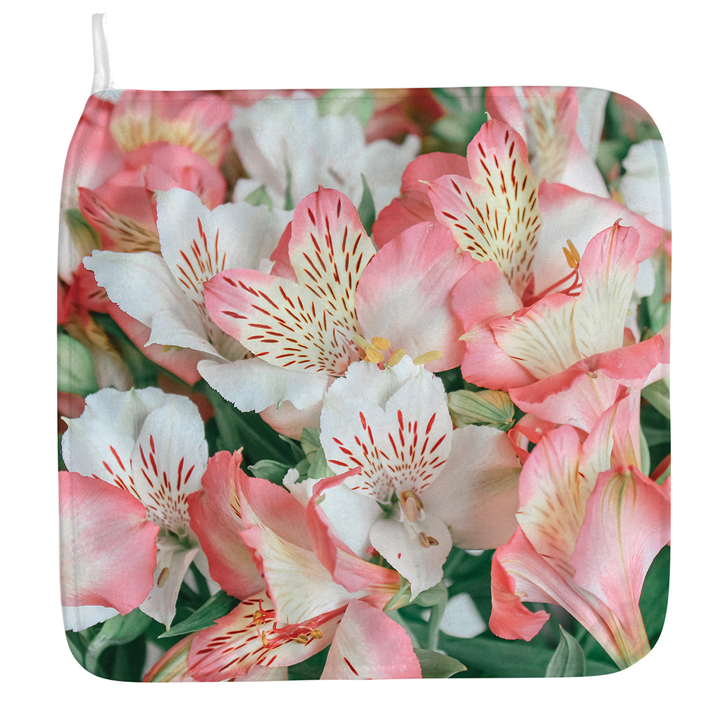 White And Pink Alstroemeria Print Hand Towel