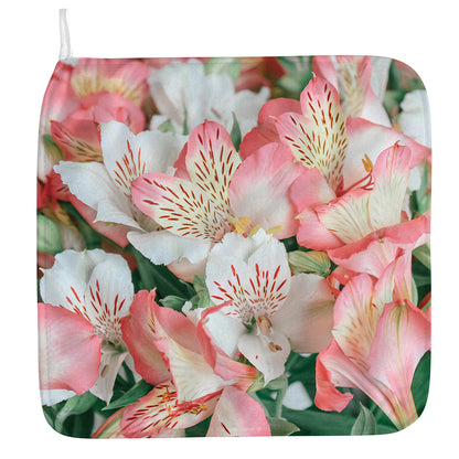 White And Pink Alstroemeria Print Hand Towel
