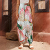 White And Pink Alstroemeria Print Harem Pants