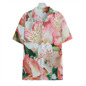 White And Pink Alstroemeria Print Hawaiian Shirt