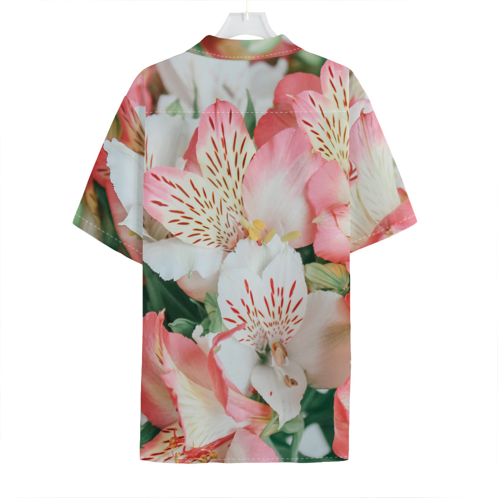 White And Pink Alstroemeria Print Hawaiian Shirt