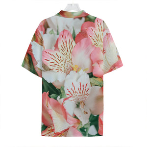 White And Pink Alstroemeria Print Hawaiian Shirt