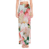 White And Pink Alstroemeria Print High Slit Maxi Skirt