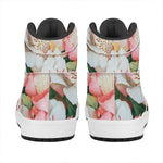 White And Pink Alstroemeria Print High Top Leather Sneakers