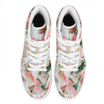 White And Pink Alstroemeria Print High Top Leather Sneakers
