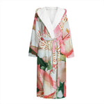 White And Pink Alstroemeria Print Hooded Bathrobe