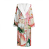 White And Pink Alstroemeria Print Hooded Bathrobe