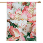 White And Pink Alstroemeria Print House Flag