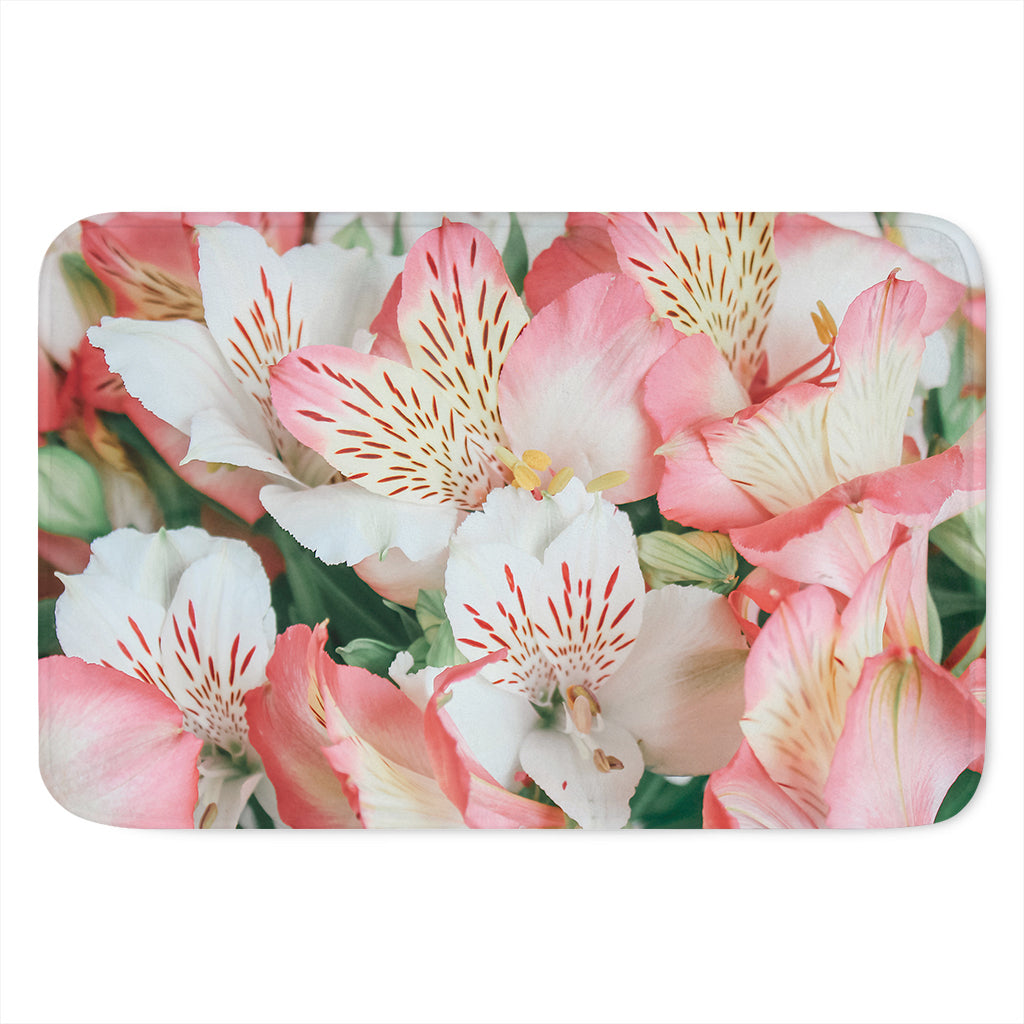 White And Pink Alstroemeria Print Indoor Door Mat