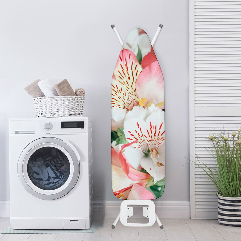 White And Pink Alstroemeria Print Ironing Board Cover