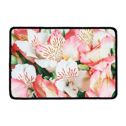 White And Pink Alstroemeria Print Kitchen Mat