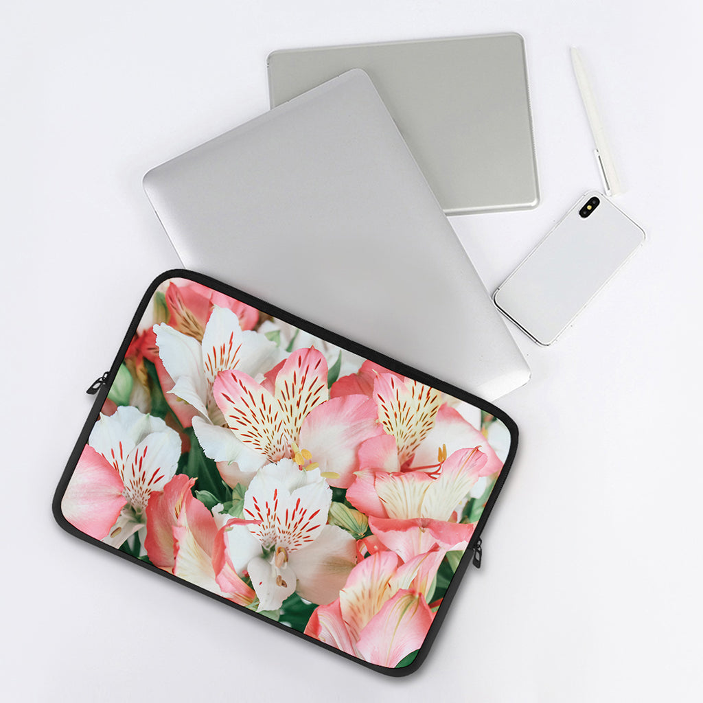 White And Pink Alstroemeria Print Laptop Sleeve