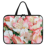 White And Pink Alstroemeria Print Laptop Sleeve With Handle