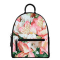 White And Pink Alstroemeria Print Leather Backpack